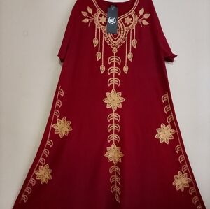 Christina Red Dress with Gold Embroidered Trim
